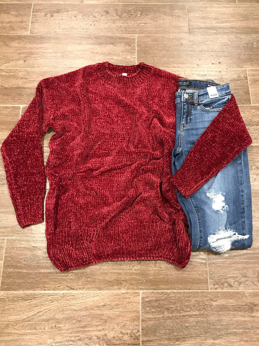 Chenille Red Sweater – Violet Sky Boutique, LLC